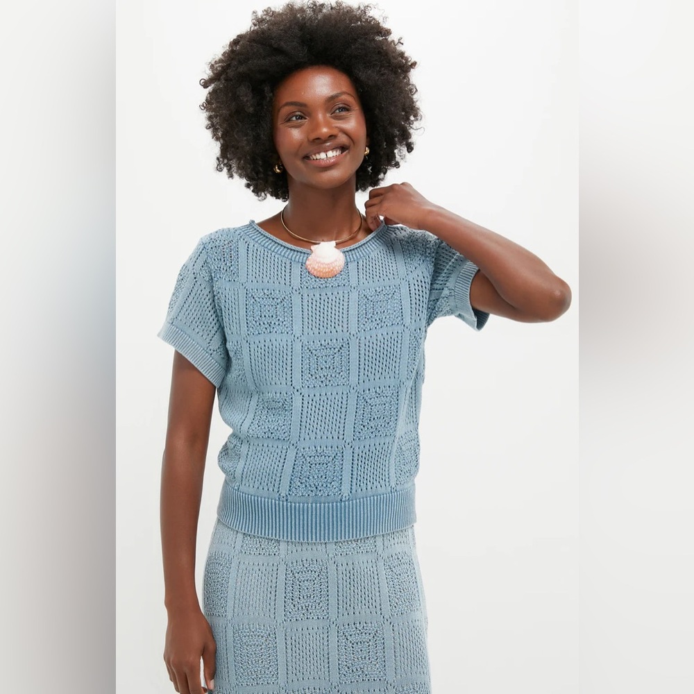 Tuckernuck Indigo Pointelle Porter Top Blue Large